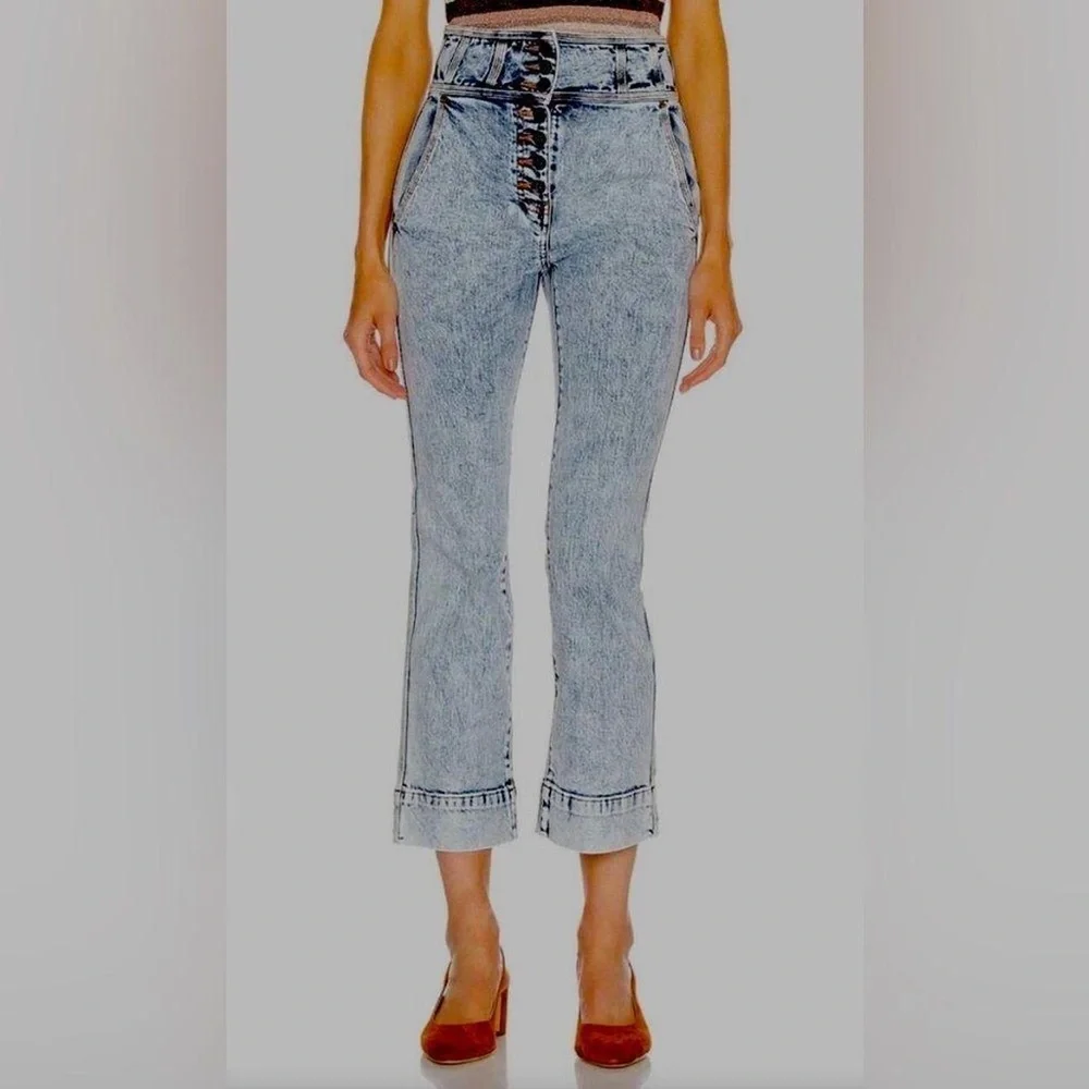 Ulla Johnson Ellis Acid Wash High Rise Cropped Jeans - Picture 2 of 10